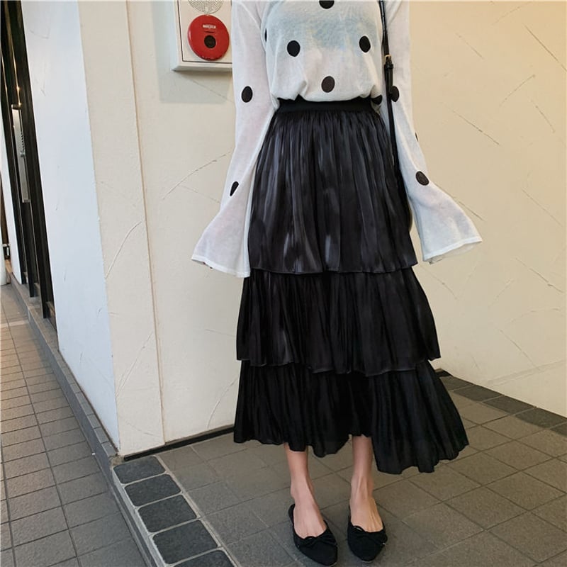 取り寄せ品】3段重ねでボリューミーに♪ プリーツ フリル ロング