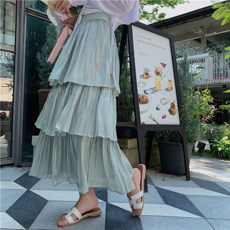 取り寄せ品】3段重ねでボリューミーに♪ プリーツ フリル ロング