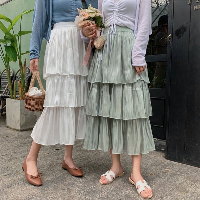 取り寄せ品】3段重ねでボリューミーに♪ プリーツ フリル ロング