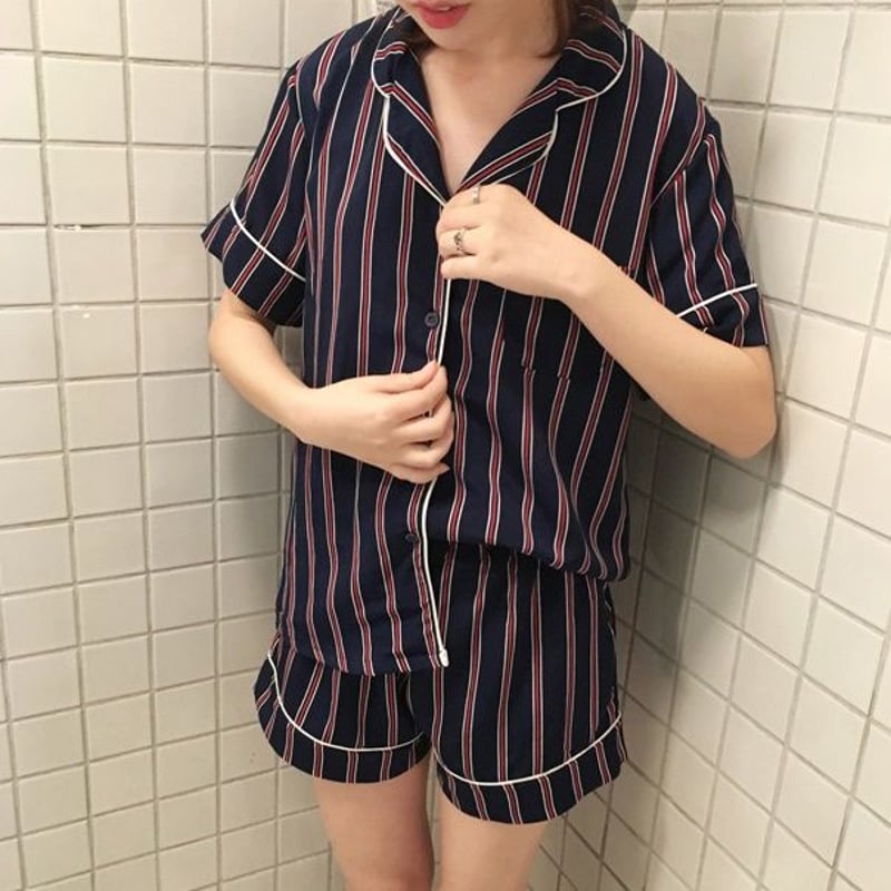 取り寄せ品】ストライプ ヘアバンド ルームウェア パジャマセット