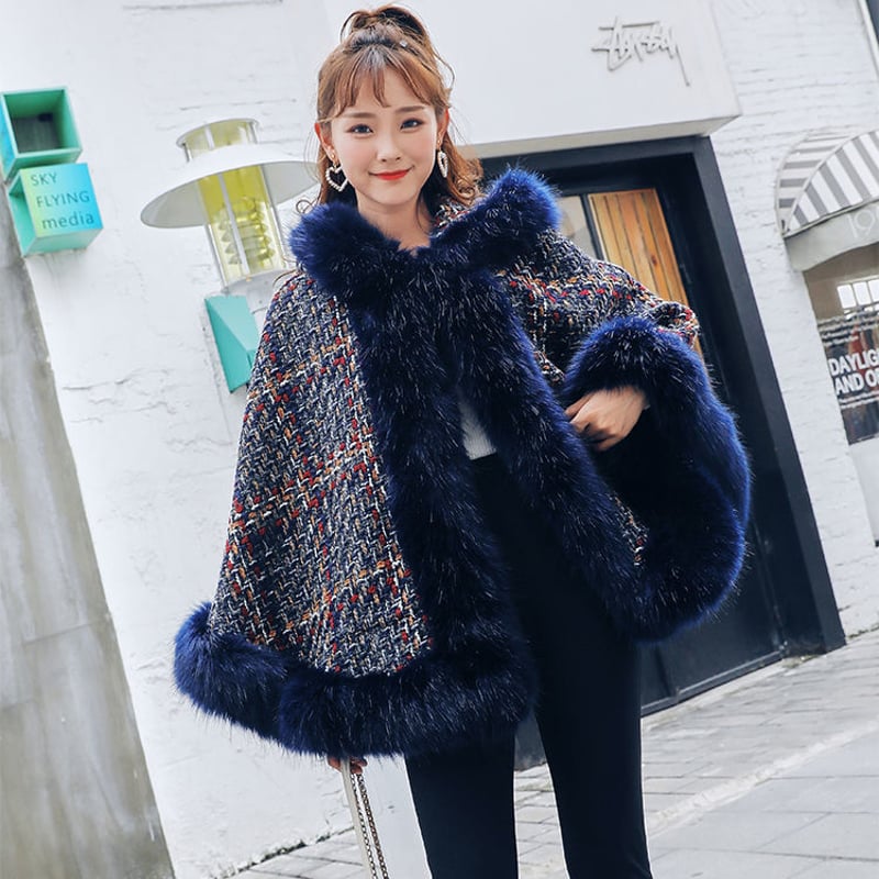即納品】ファー×ツイードが秋冬っぽい♡オーバーサイズフード