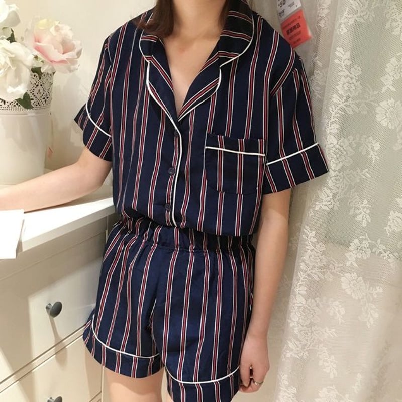 取り寄せ品】ストライプ ヘアバンド ルームウェア パジャマセット