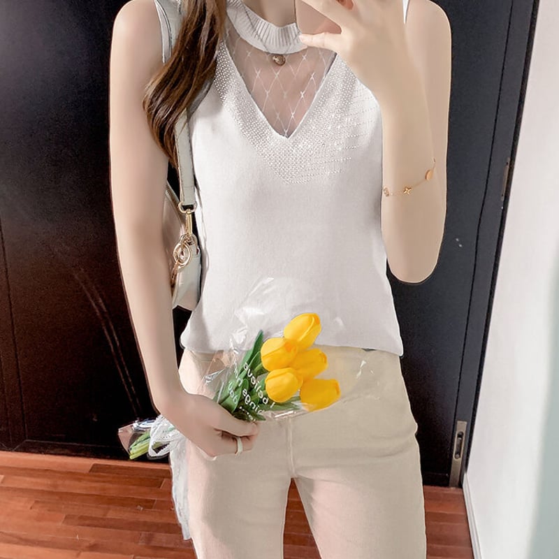 取り寄せ品】シースルーパーツ ラインストーン装飾 ノースリーブ