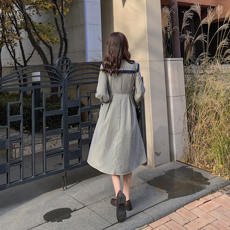 リフレクト　24AW チェック柄　プリントワンピース　ピンタック　洗える 取り寄せ品】プレッピーで可愛い♪ パイピングライン チェック柄