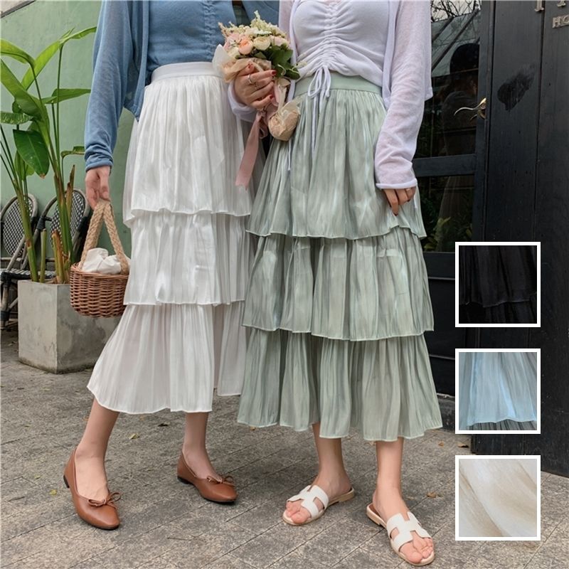 取り寄せ品】3段重ねでボリューミーに♪ プリーツ フリル ロング