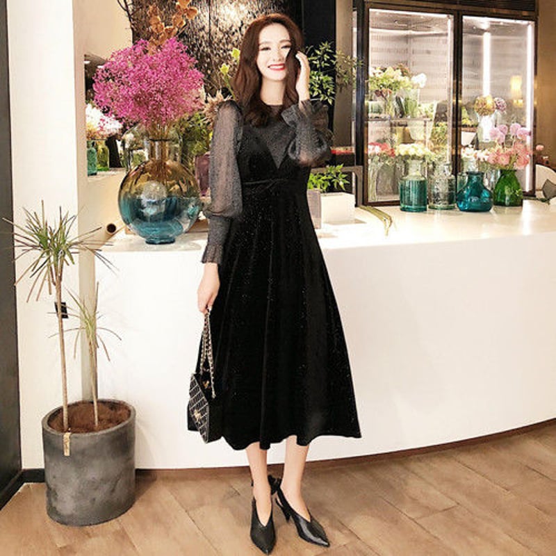 取り寄せ品】シースルー ベロア ラメ トップスとワンピースの