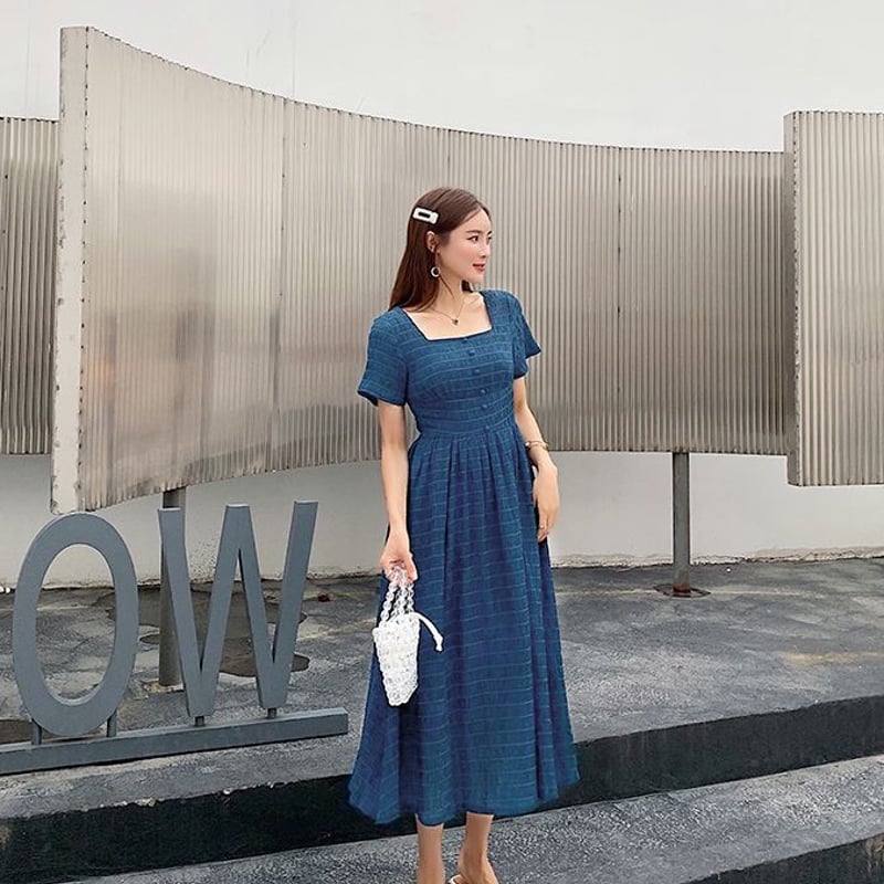 取り寄せ品】くすみブルーで大人っぽスタイル◎ スクエアネック A