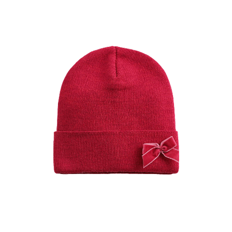 ベロア リボン やわらか ニット帽 red 赤 TP92117