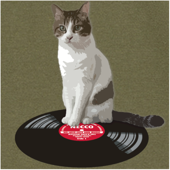 またたびロックンロール 猫とレコード Tシャツ | MATATABI GARAGE