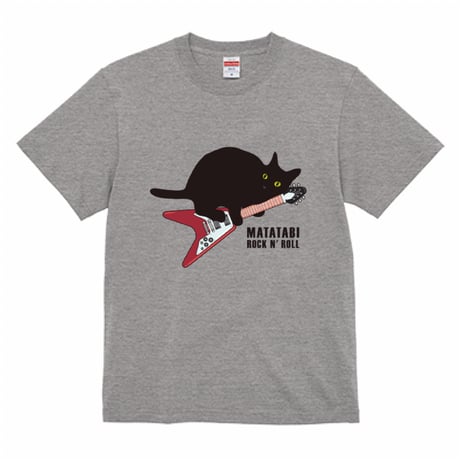 またたびロックンロール　黒猫とギター（レッド）Tシャツ