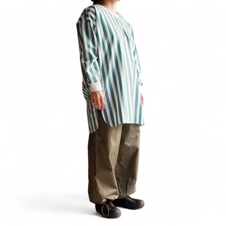 UNIVERSAL TISSU （ユニバーサルティシュ）/ワイドストライプ/コクーンRIB-SHIRT/グリーンストライプ