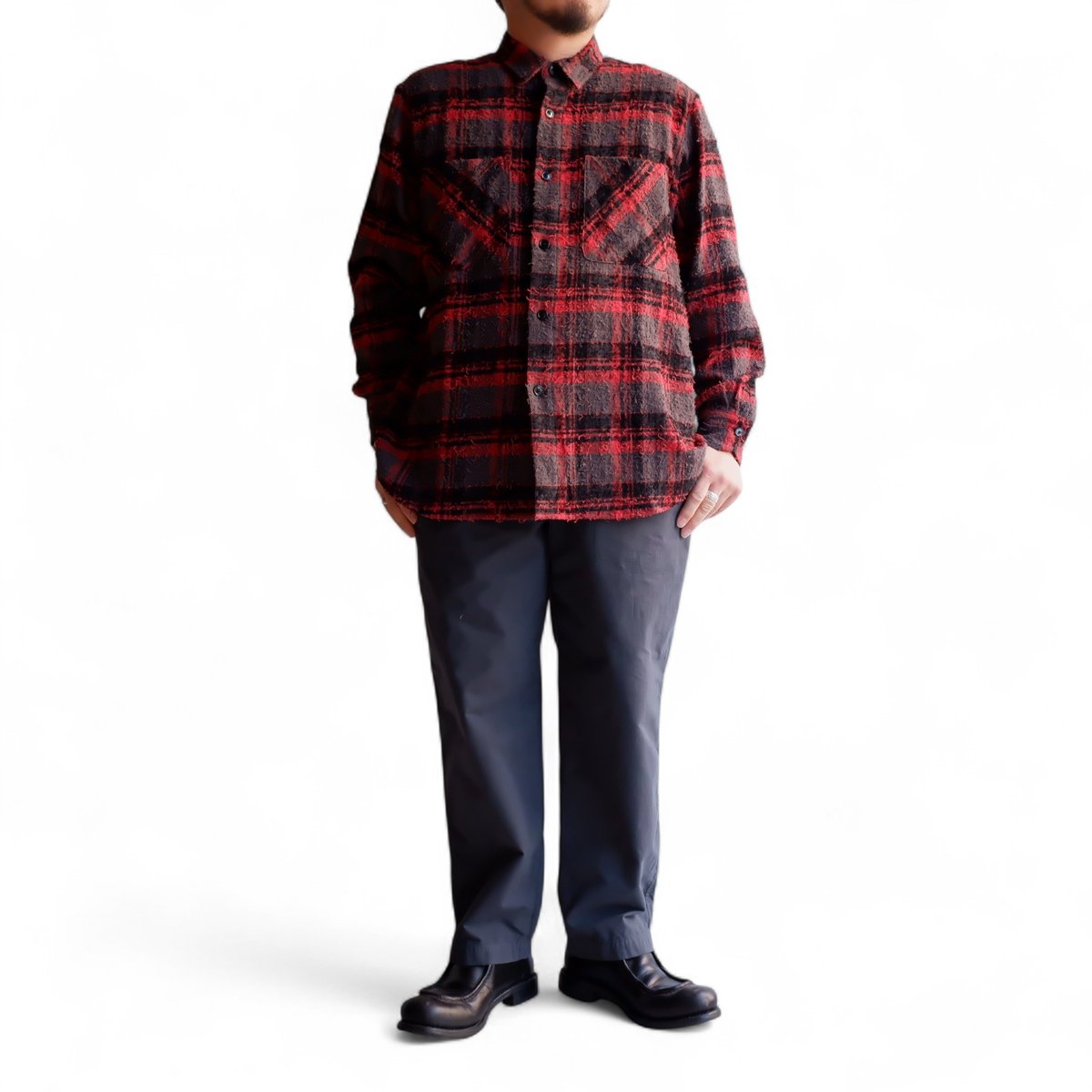 BRU NA BOINNE チェックシャツ　赤　黒　レッド　ブラック　L BRU NA BOINNE チェックシャツ赤黒レッドブラックL