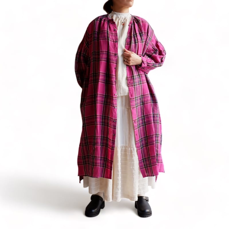 ユニヴァーサルティシュ／東炊きタータンチェックリネンシャツドレス／新品未使用 UNIVERSAL TISSU(ユニヴァーサル ティシュ) 東炊きタータン