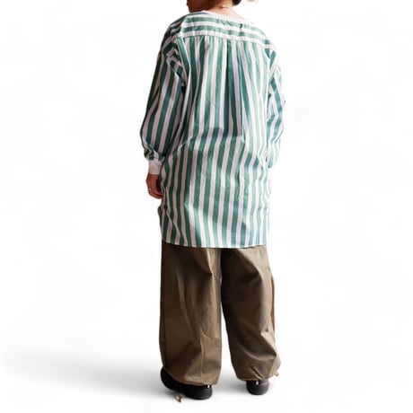 UNIVERSAL TISSU （ユニバーサルティシュ）/ワイドストライプ/コクーンRIB-SHIRT/グリーンストライプ