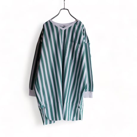 UNIVERSAL TISSU （ユニバーサルティシュ）/ワイドストライプ/コクーンRIB-SHIRT/グリーンストライプ