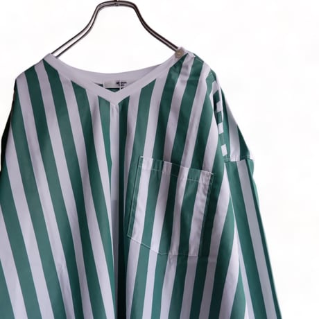 UNIVERSAL TISSU （ユニバーサルティシュ）/ワイドストライプ/コクーンRIB-SHIRT/グリーンストライプ