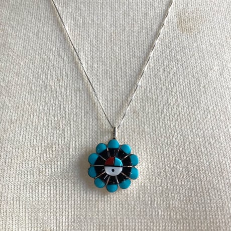 INDIAN JEWELRY /Zuni silver Sanface necklace/turquoise