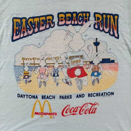【From USA】old/vintage 「1989s EAST BEACH RUN 」 両面 Print Tee / used / 古着