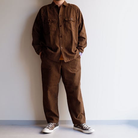 【最後の１着/SIZE:M】TIGRE BROCANTE (ティグルブロカンテ)/ビックマックストライプラグランシャツジャケット/ブラウン
