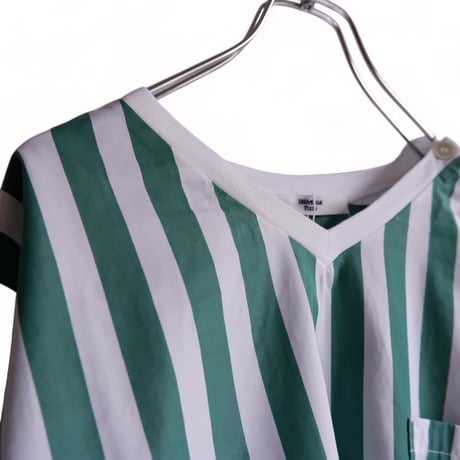 UNIVERSAL TISSU （ユニバーサルティシュ）/ワイドストライプ/コクーンRIB-SHIRT/グリーンストライプ