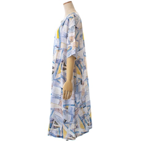 【SALE】綿麻ワンピース【ヴィンテージ風プリント】53687N-21S