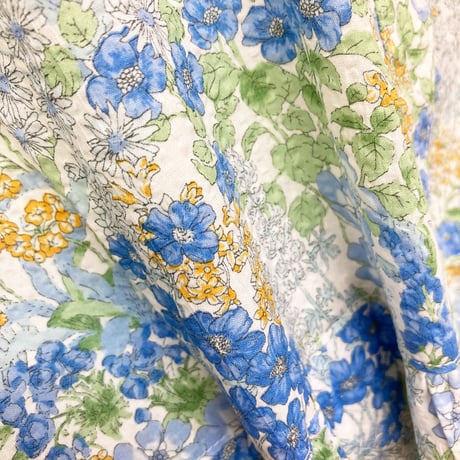 【SALE】【`26春夏新作】6分袖ウエスト切り替えワンピース【綿100％・サッカーブルー小花】46655N-26S