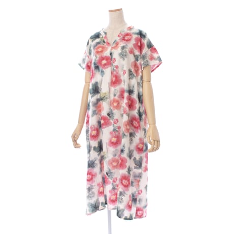 【SALE】【`26春夏新作】Vネックワンピース【綿100％・にじみ大花】53620N-26S