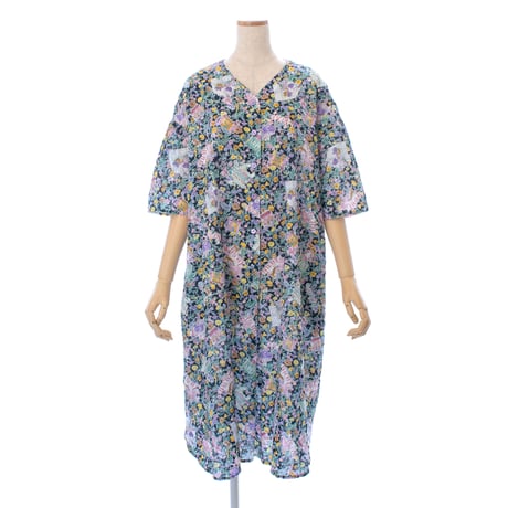 【SALE】5分袖半開ワンピース【80ローンサッカー・小花】56005N-24S