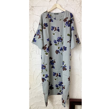 【SALE】スモーキーフラワーワンピース【綿麻】43627N-22S