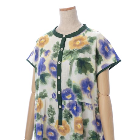 【SALE】【`26春夏新作】フレンチ切り替えワンピース【綿100％・にじみパンジー】56773N-26S