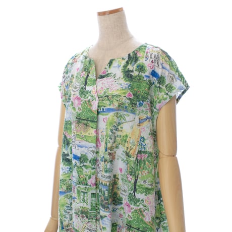【SALE】フレンチVネックワンピース【80ローンサッカー・ファームガーデン】53077N-25S