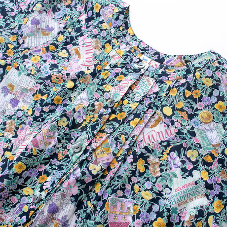 【SALE】7分袖前開きワンピース【80ローン・小花】46135N-24S