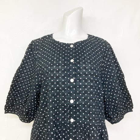 【SALE】【`26春夏新作】6分袖ウエスト切り替えワンピース【綿100％・サッカー水玉】46653N-26S