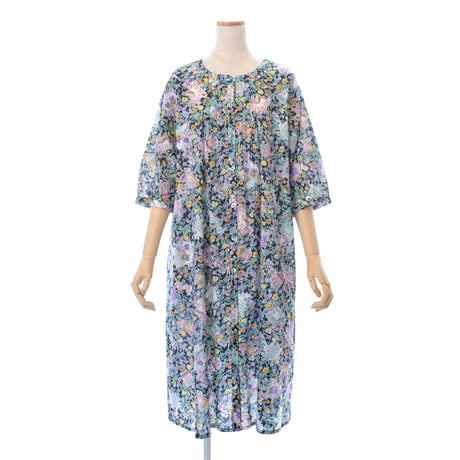【SALE】7分袖前開きワンピース【80ローン・小花】46135N-24S