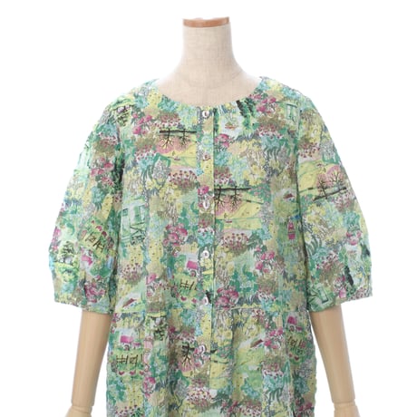 【SALE】【'26春夏新作】6分袖切り替えワンピース【80ローンサッカー・ガーデン小花】56022N-26S