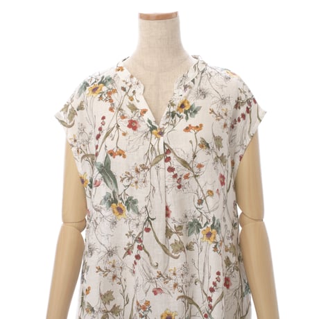 【SALE】【`26春夏新作】フレンチVネックワンピース【麻100％・スケッチ小花】53616N-26S