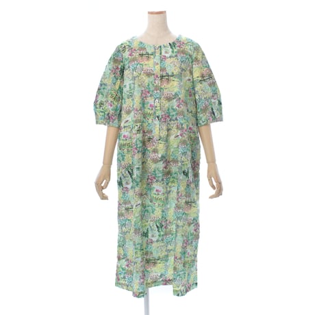 【SALE】【'26春夏新作】6分袖切り替えワンピース【80ローンサッカー・ガーデン小花】56022N-26S