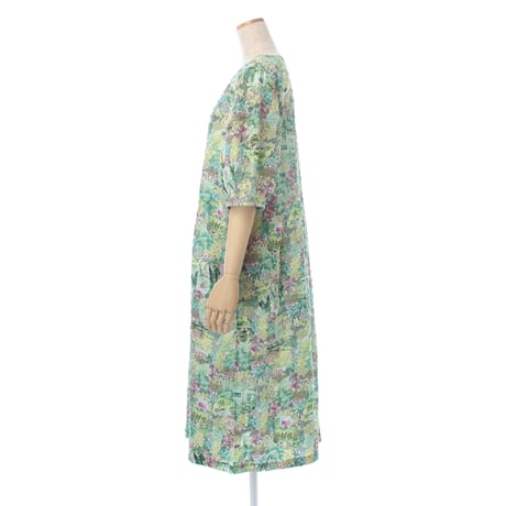 【SALE】【'26春夏新作】6分袖切り替えワンピース【80ローンサッカー・ガーデン小花】56022N-26S