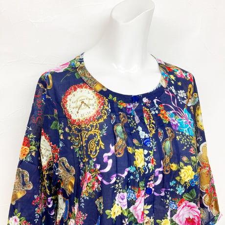 【SALE】7分袖前開きワンピース【80シルキーローン・ジュエリーエンジェル】46136N-24S