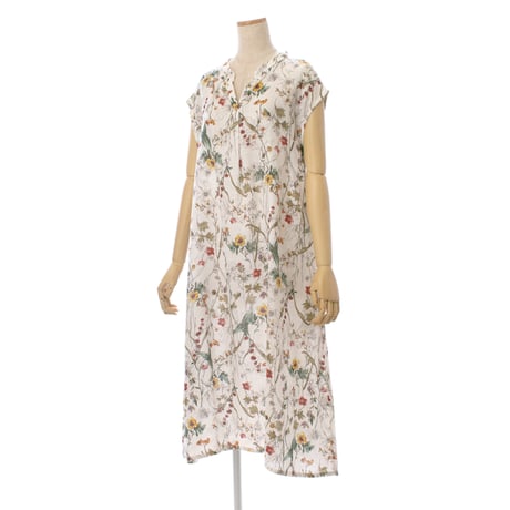 【SALE】【`26春夏新作】フレンチVネックワンピース【麻100％・スケッチ小花】53616N-26S