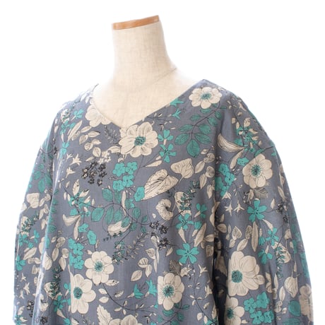 【SALE】6分袖ワンピース【コットンリネン・オフフラワー】43654N-25S