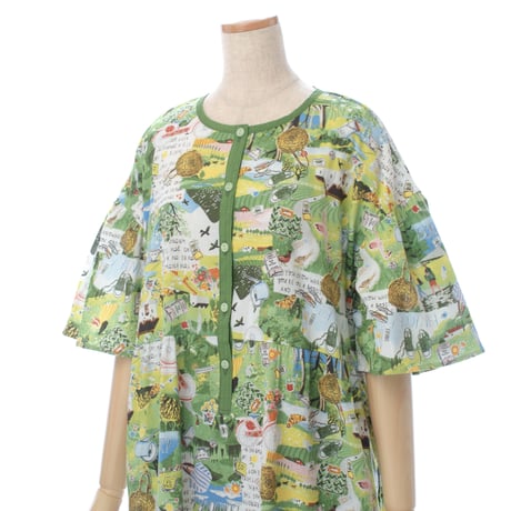【SALE】【'26春夏新作】6分袖切り替えワンピース【楊柳・アートな森の旅】56138N-26S