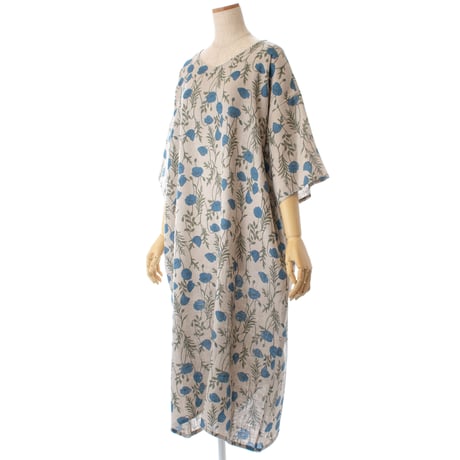 【SALE】6分袖ワンピース【麻100％】43622N