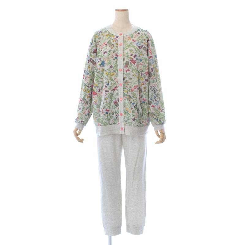 25秋冬新作】クルーネックパジャマ【60接結・リーフ柄】26426P