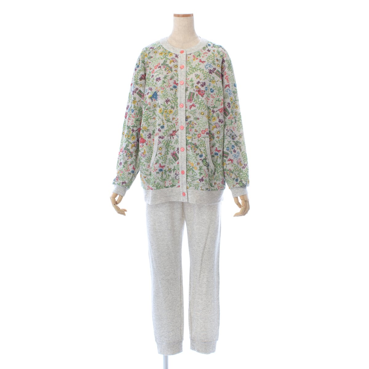 25秋冬新作】クルーネックパジャマ【60接結・リーフ柄】26426P-25A