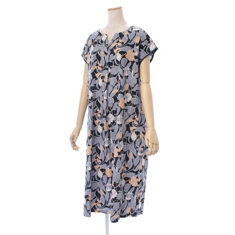 【SALE】【`26春夏新作】フレンチVネックワンピース【綿100％・ボタニカル】53609N-26S