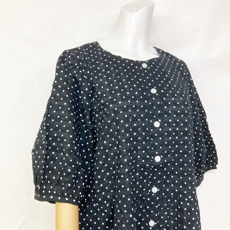 【SALE】【`26春夏新作】6分袖ウエスト切り替えワンピース【綿100％・サッカー水玉】46653N-26S