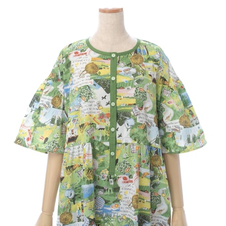 【SALE】【'26春夏新作】6分袖切り替えワンピース【楊柳・アートな森の旅】56138N-26S
