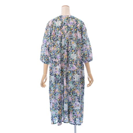 【SALE】7分袖前開きワンピース【80ローン・小花】46135N-24S