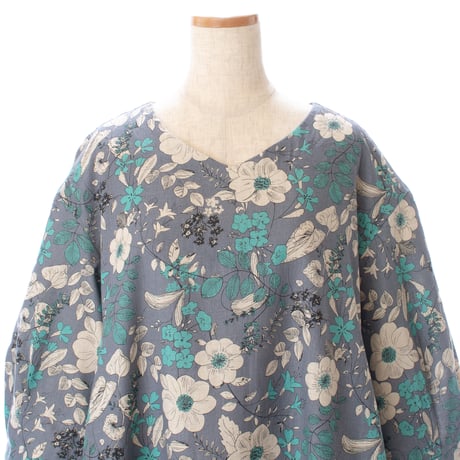 【SALE】6分袖ワンピース【コットンリネン・オフフラワー】43654N-25S
